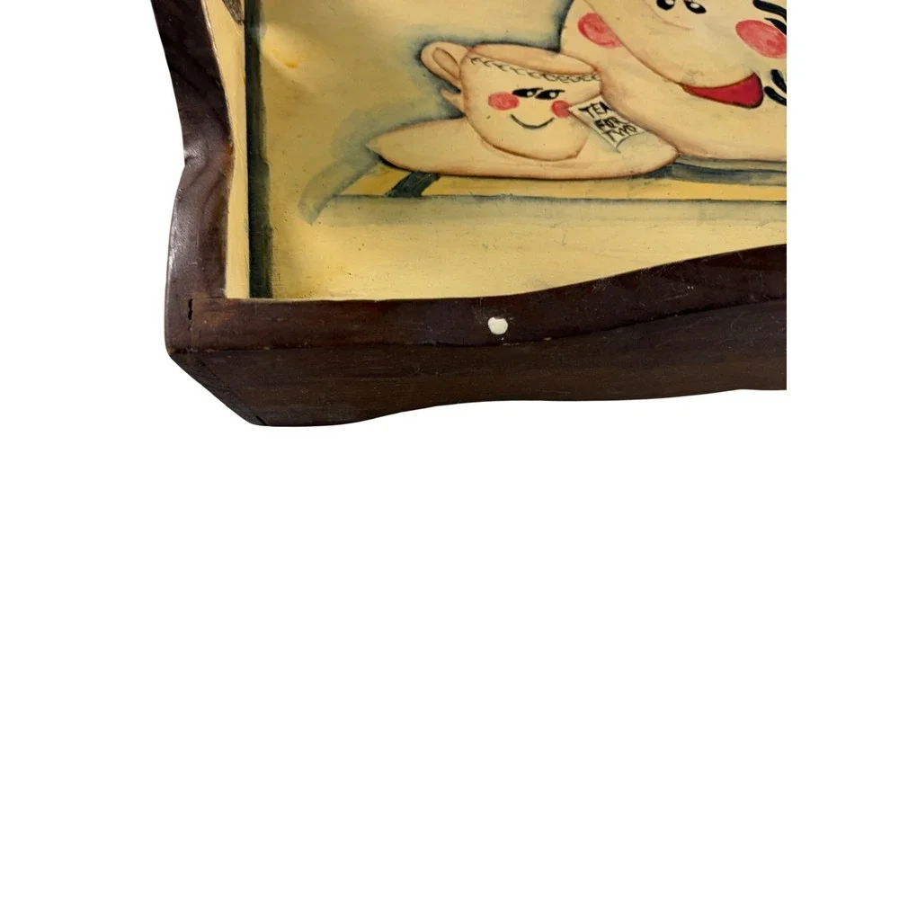Vintage Hand Painted‎ Wooden Tea Tray Teapot Kitchen Serving Cottage Decor